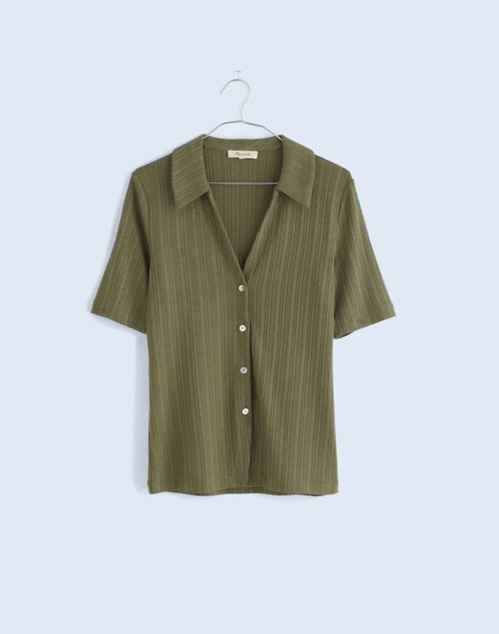 Madewell Cutaway Hem Polo Top in Warm Olive Green Size Medium